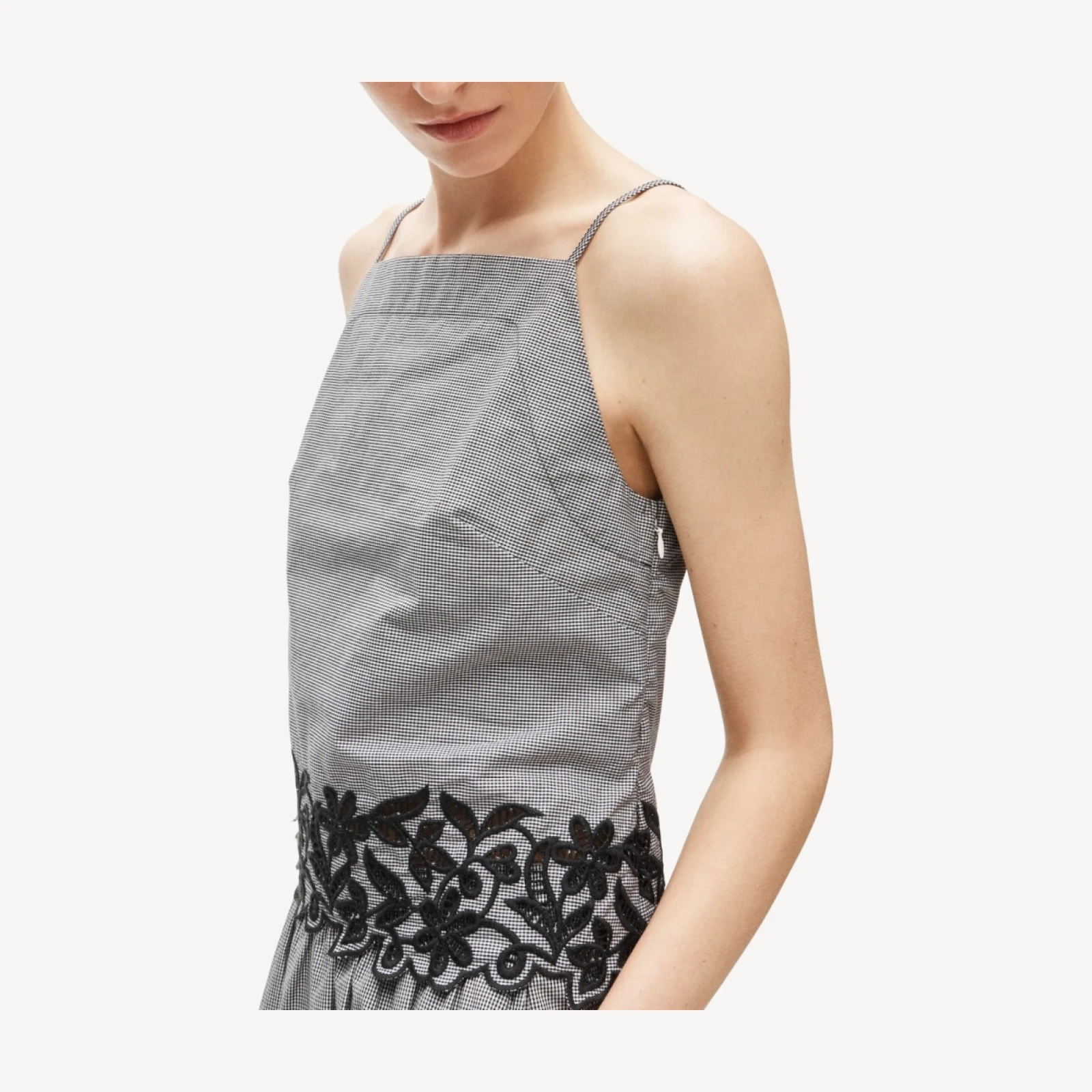 Embroidered high-neck top in cotton poplin gingham