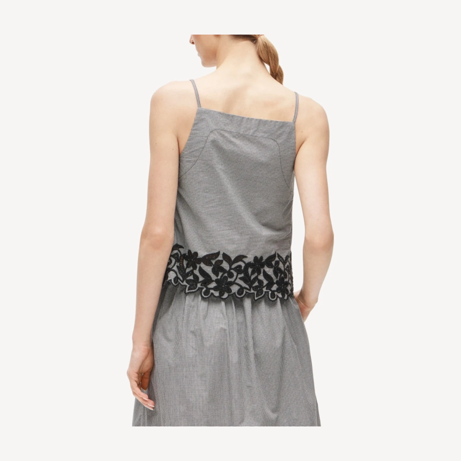 Embroidered high-neck top in cotton poplin gingham