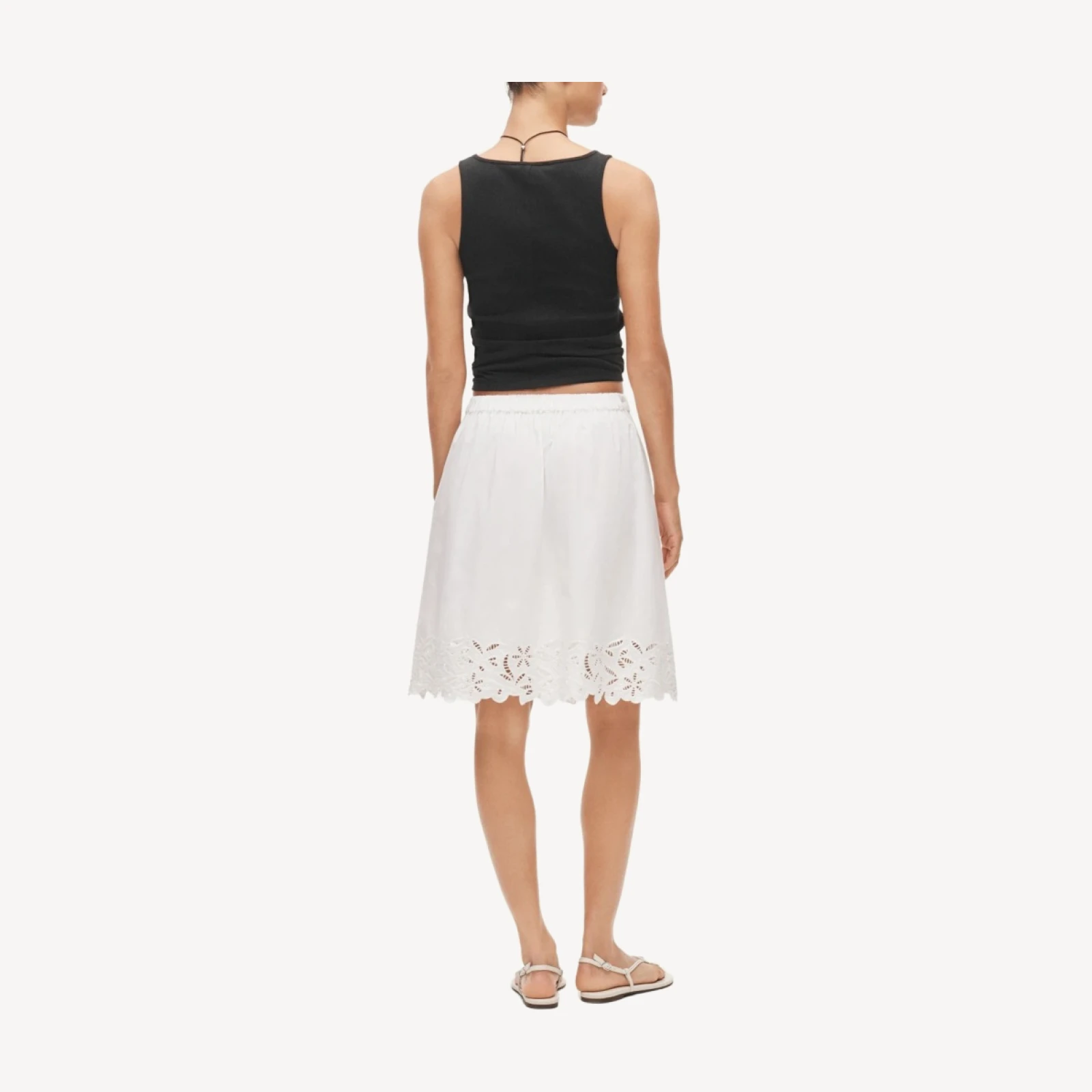 Embroidered knee-length skirt in cotton poplin