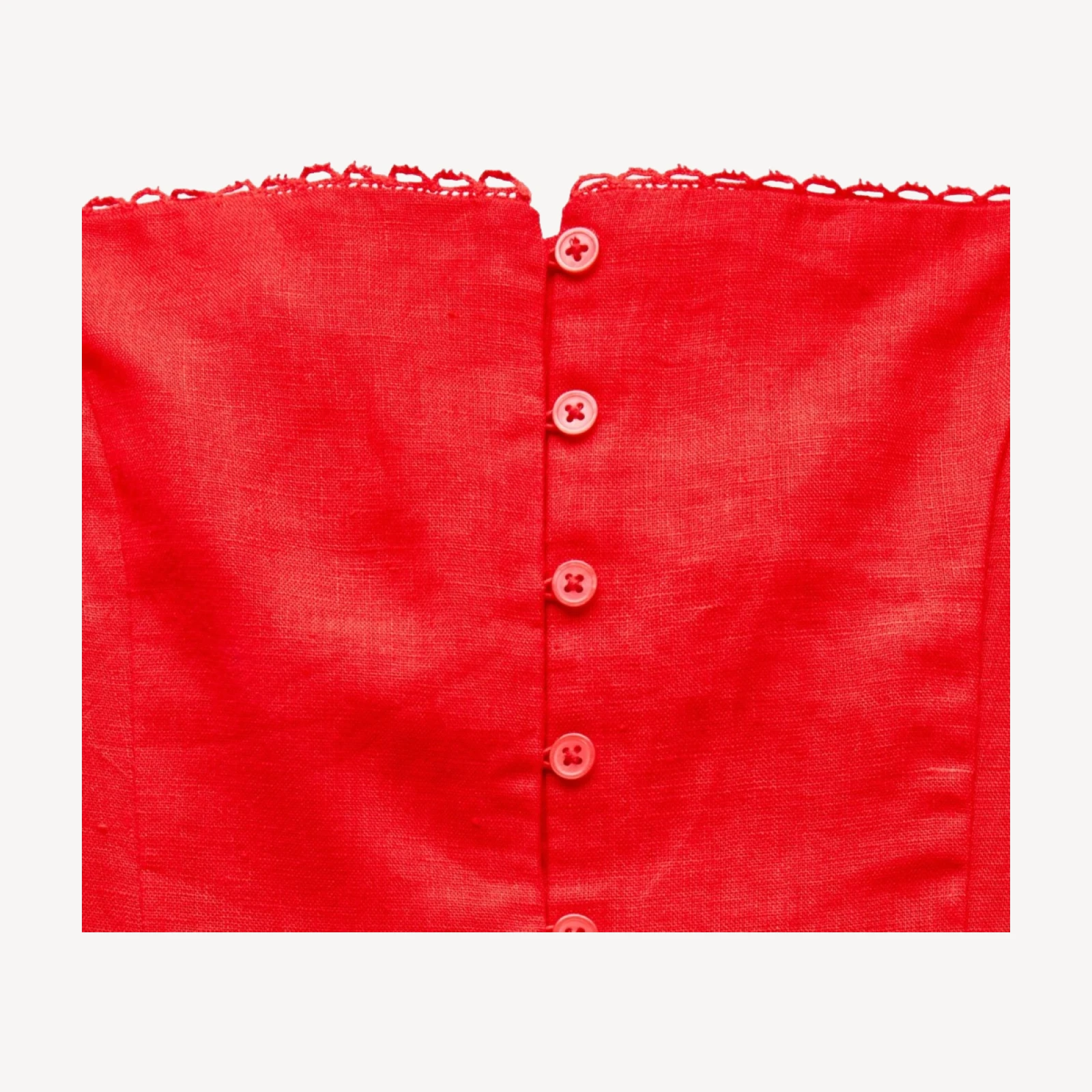 Lace-trim button-up tank top in linen