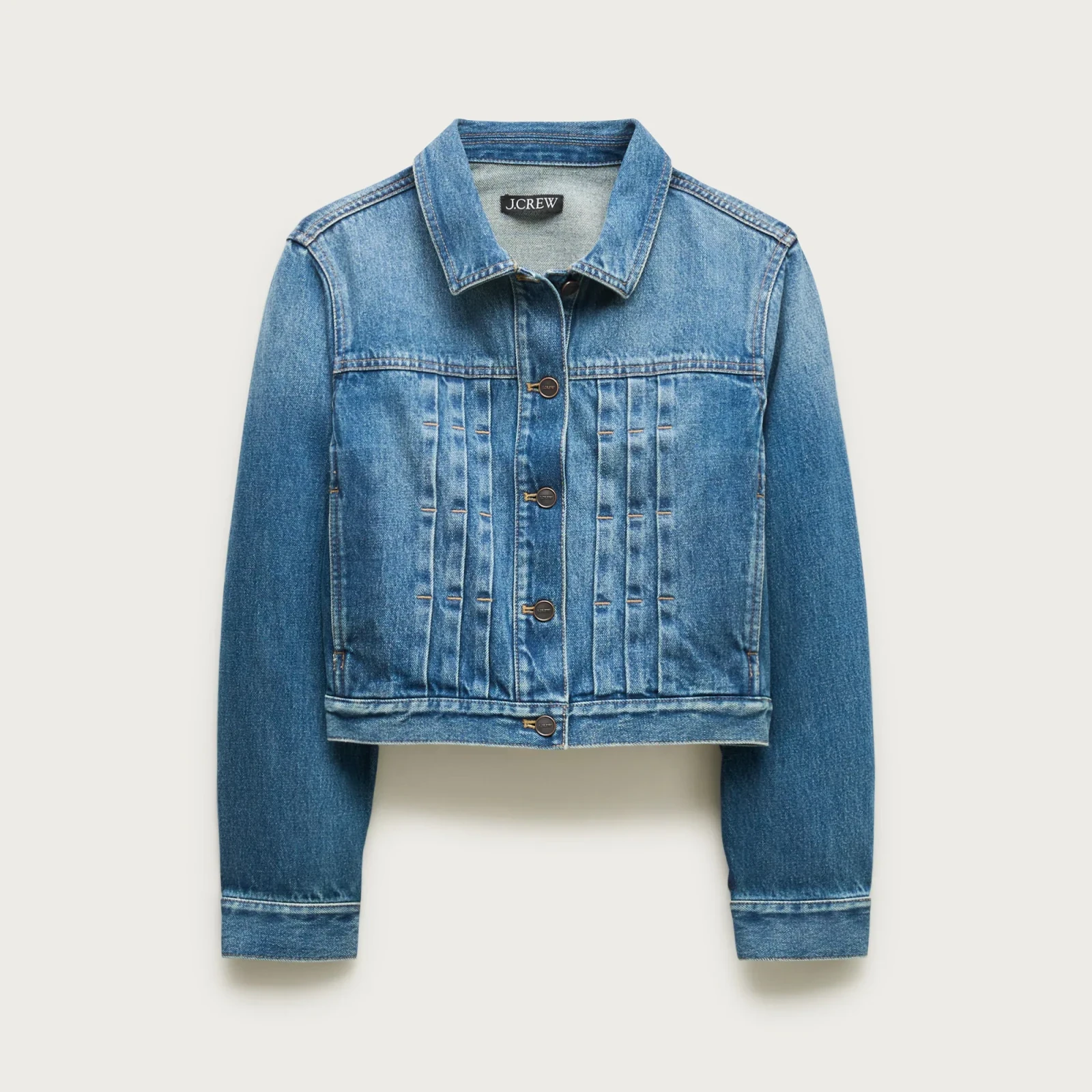 Cropped denim jacket with pintucks