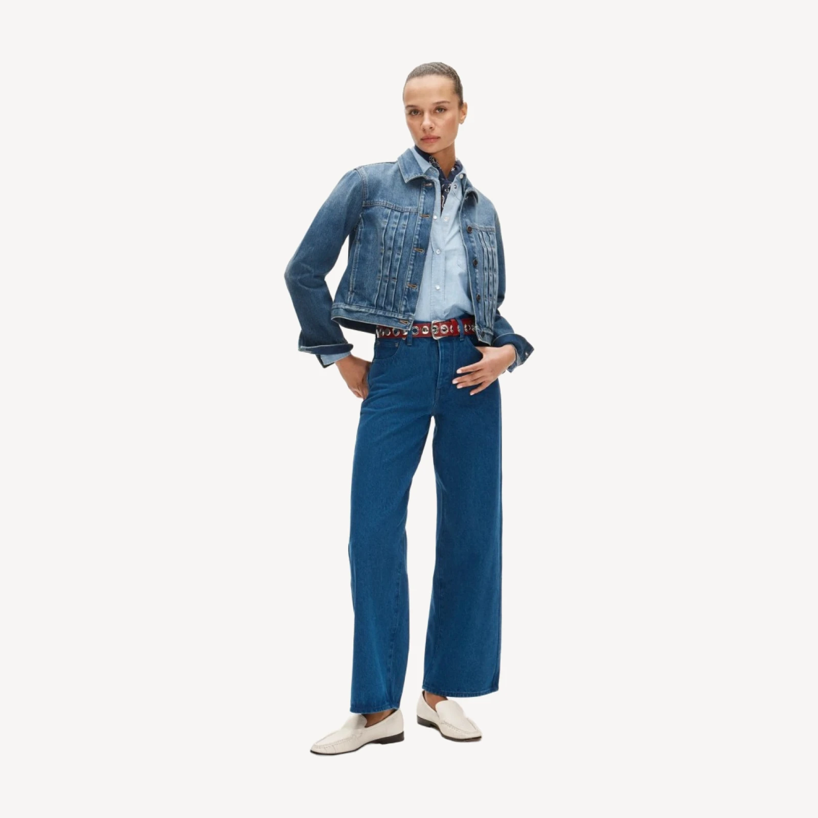 Cropped denim jacket with pintucks
