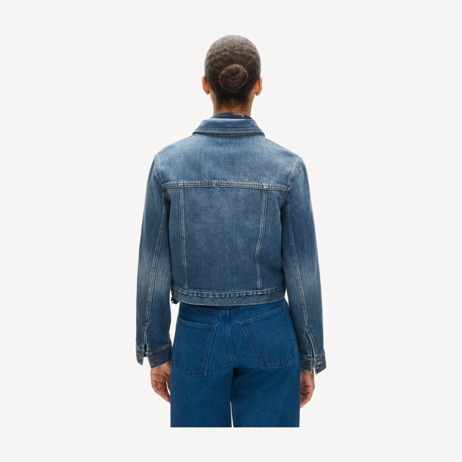 Cropped denim jacket with pintucks