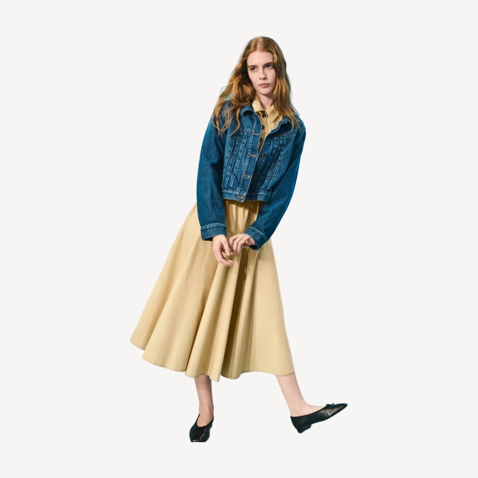 Cropped denim jacket with pintucks