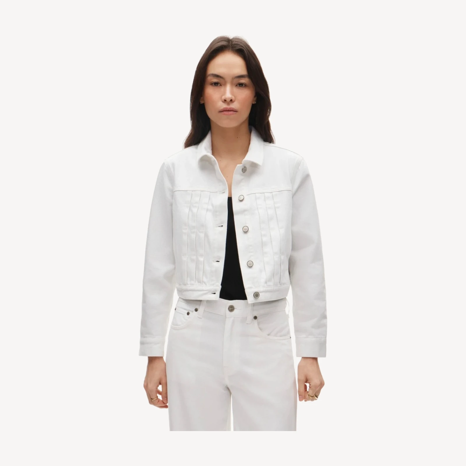 Cropped denim jacket with pintucks