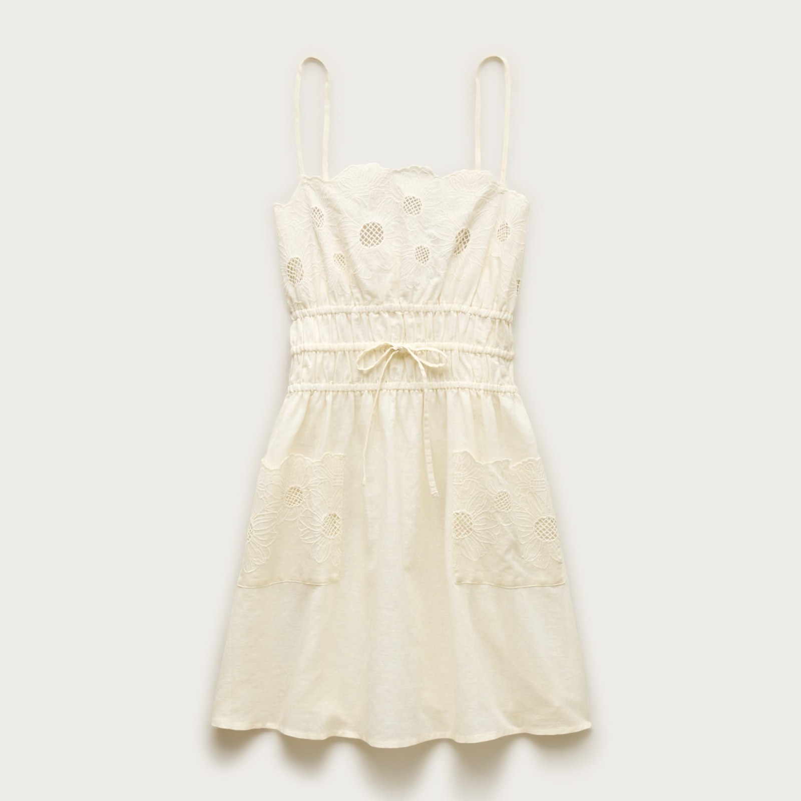 Embroidered mini dress in linen-cotton blend