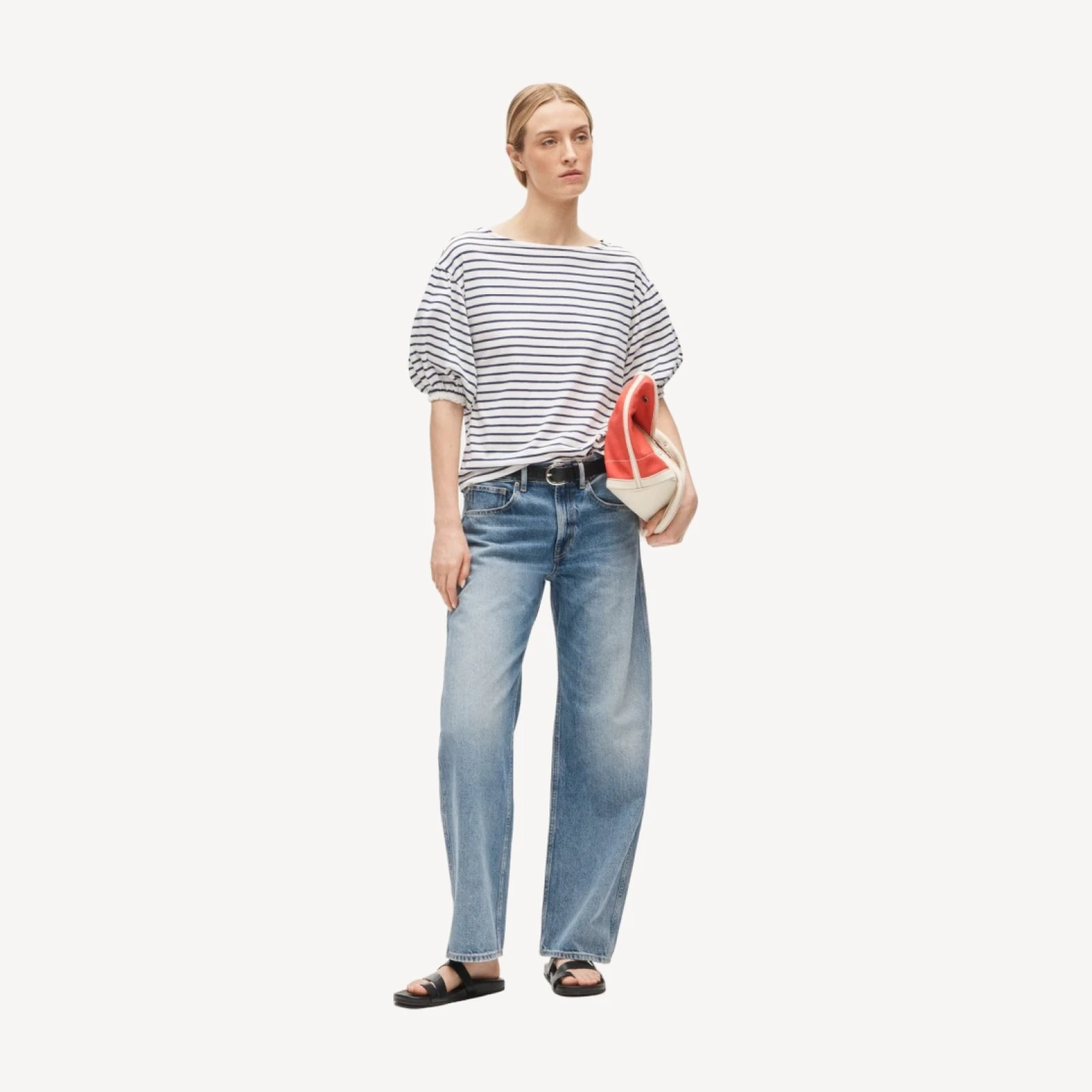 Vintage jersey blouson-sleeve T-shirt in stripe