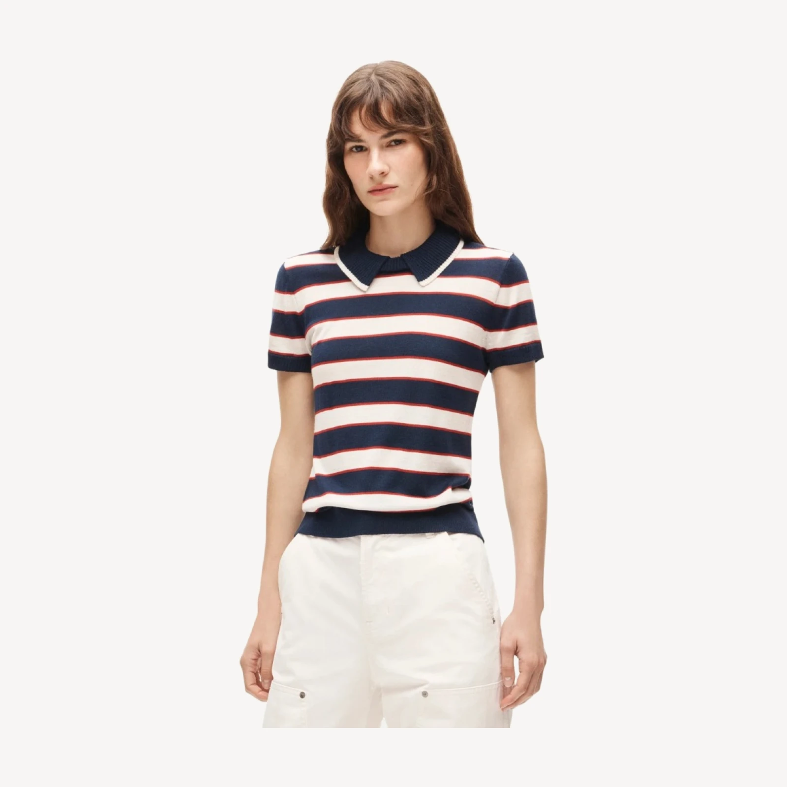 Sweater-polo in striped merino wool