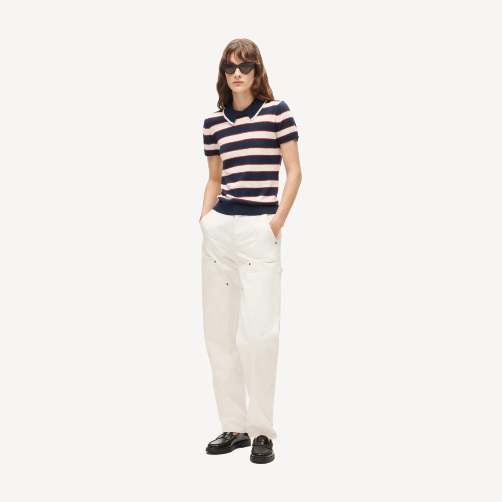 Sweater-polo in striped merino wool