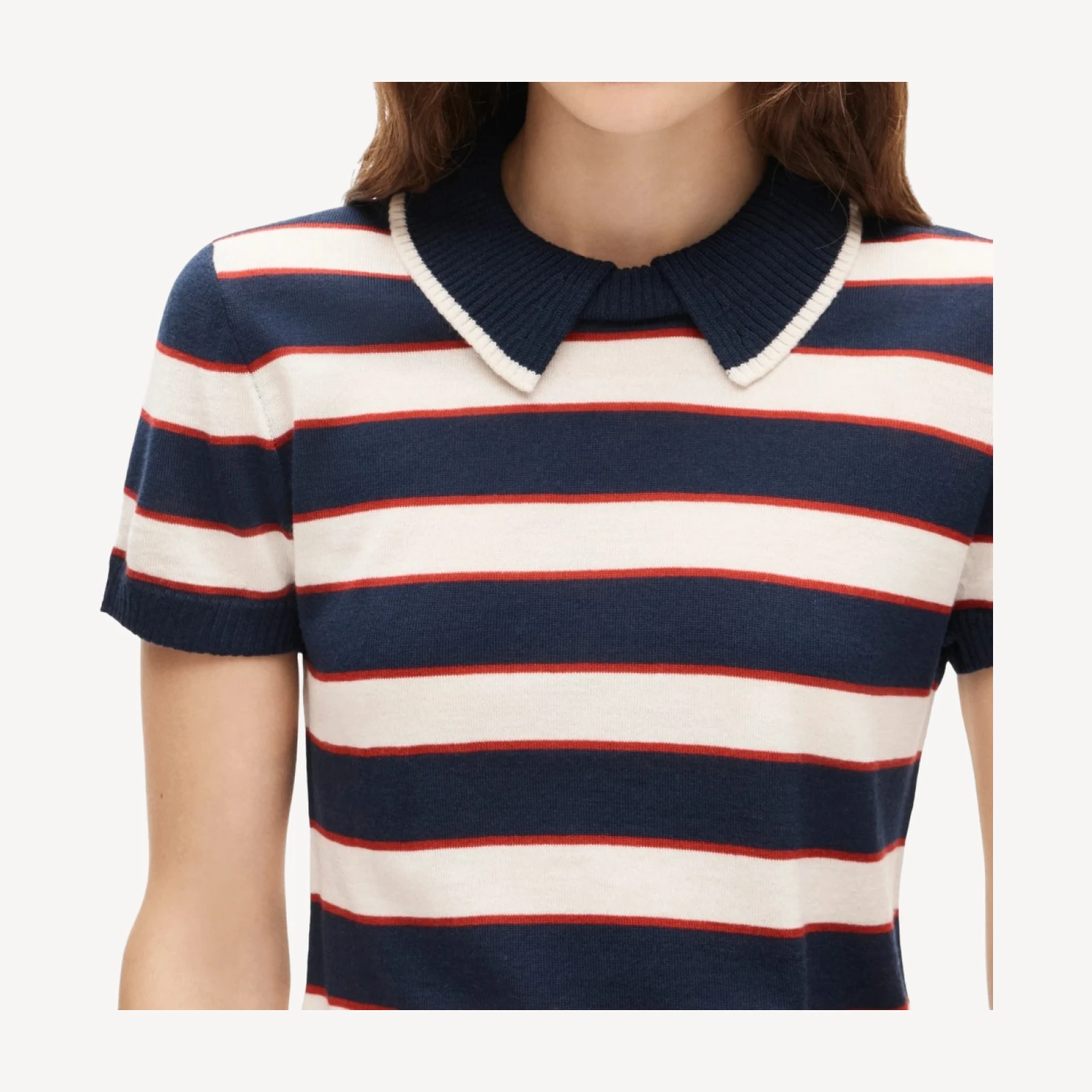 Sweater-polo in striped merino wool