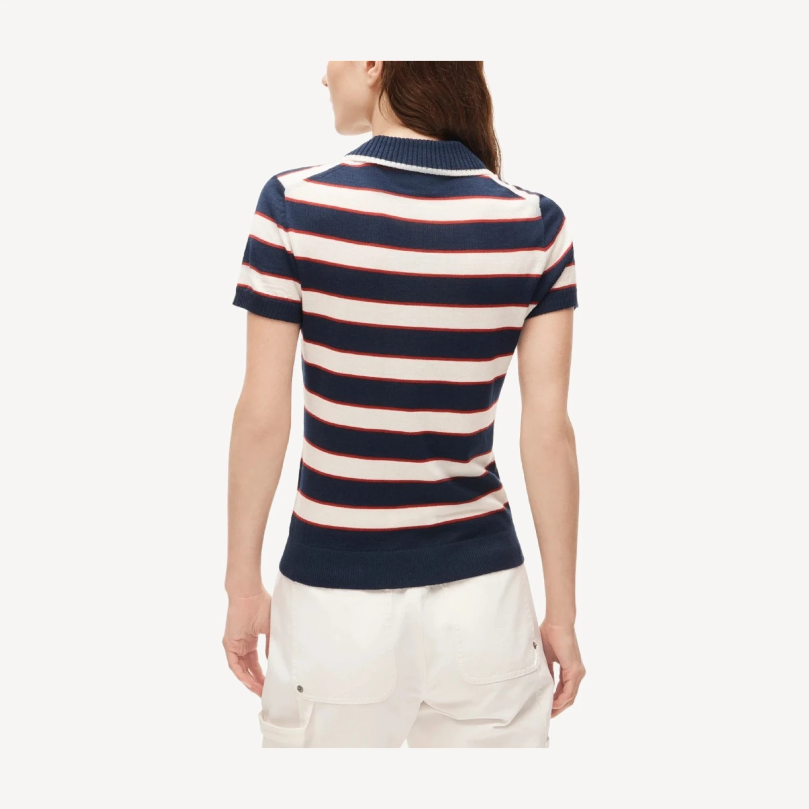 Sweater-polo in striped merino wool