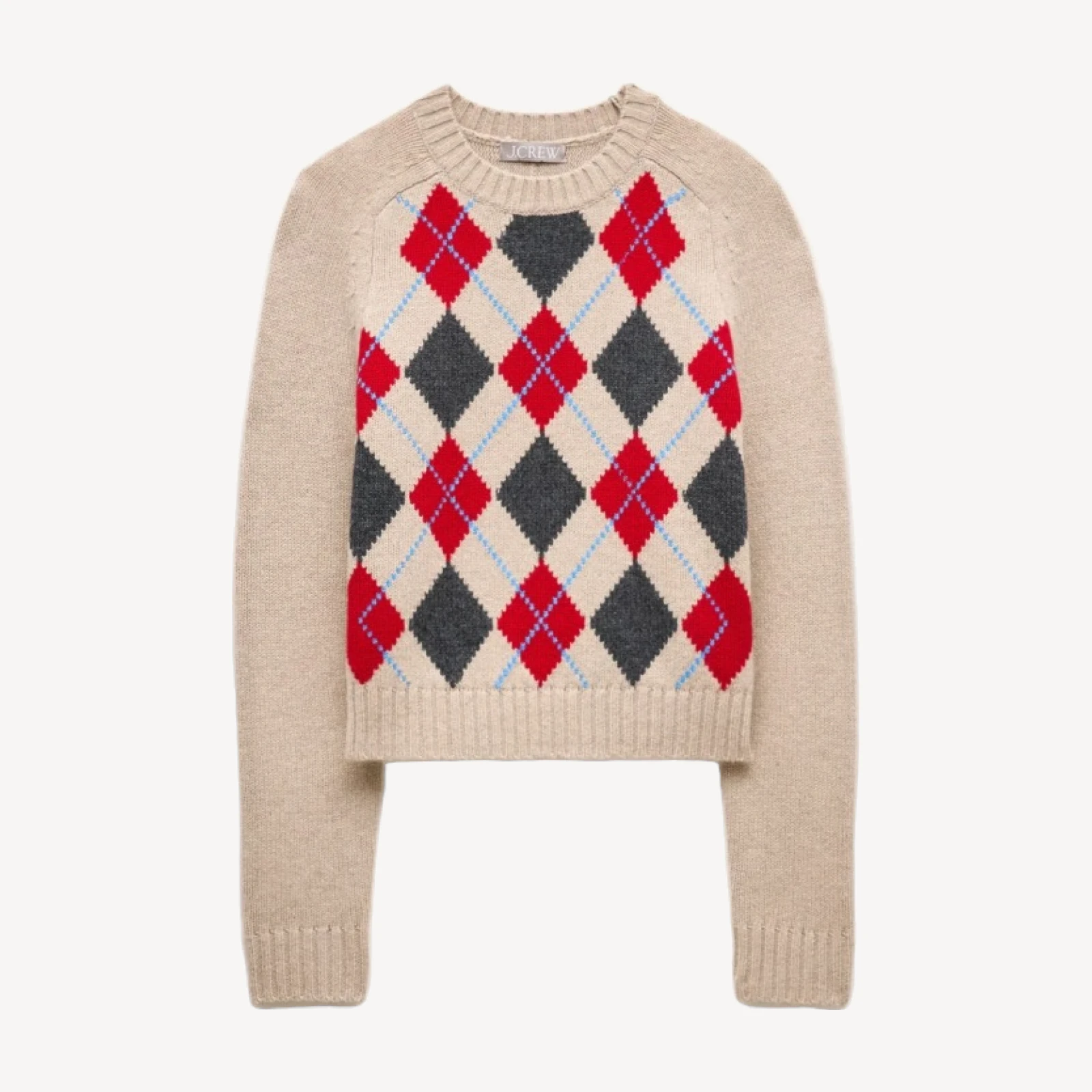 Shrunken crewneck sweater in argyle vintage wool