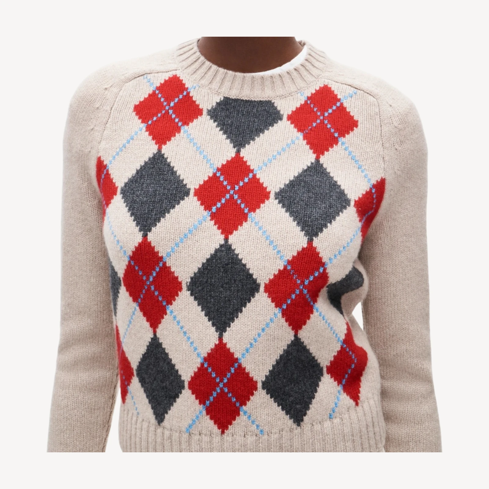 Shrunken crewneck sweater in argyle vintage wool
