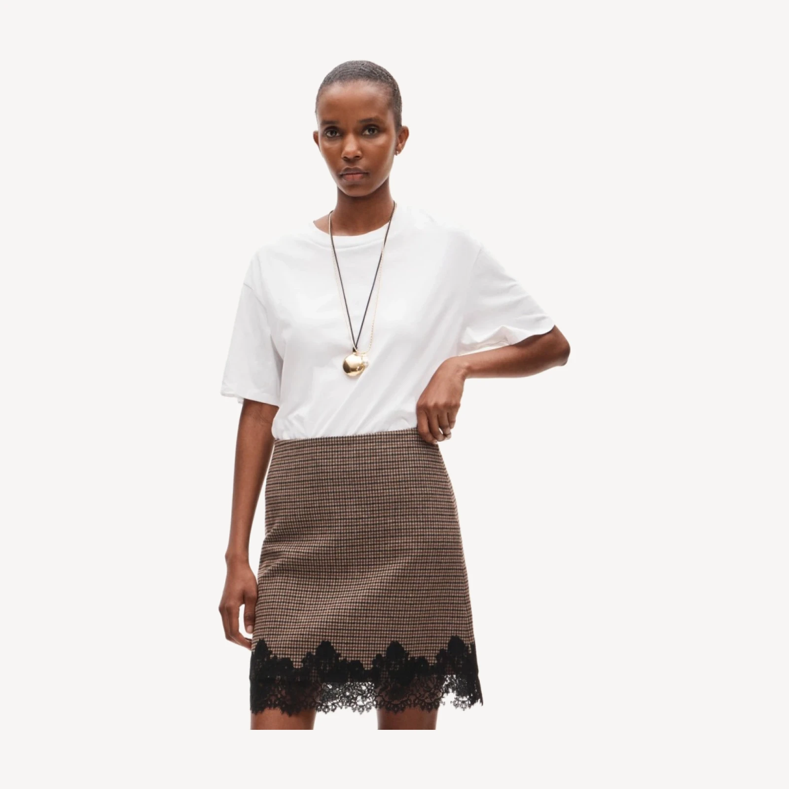 Fairfax lace skirt in houndstooth wool blend