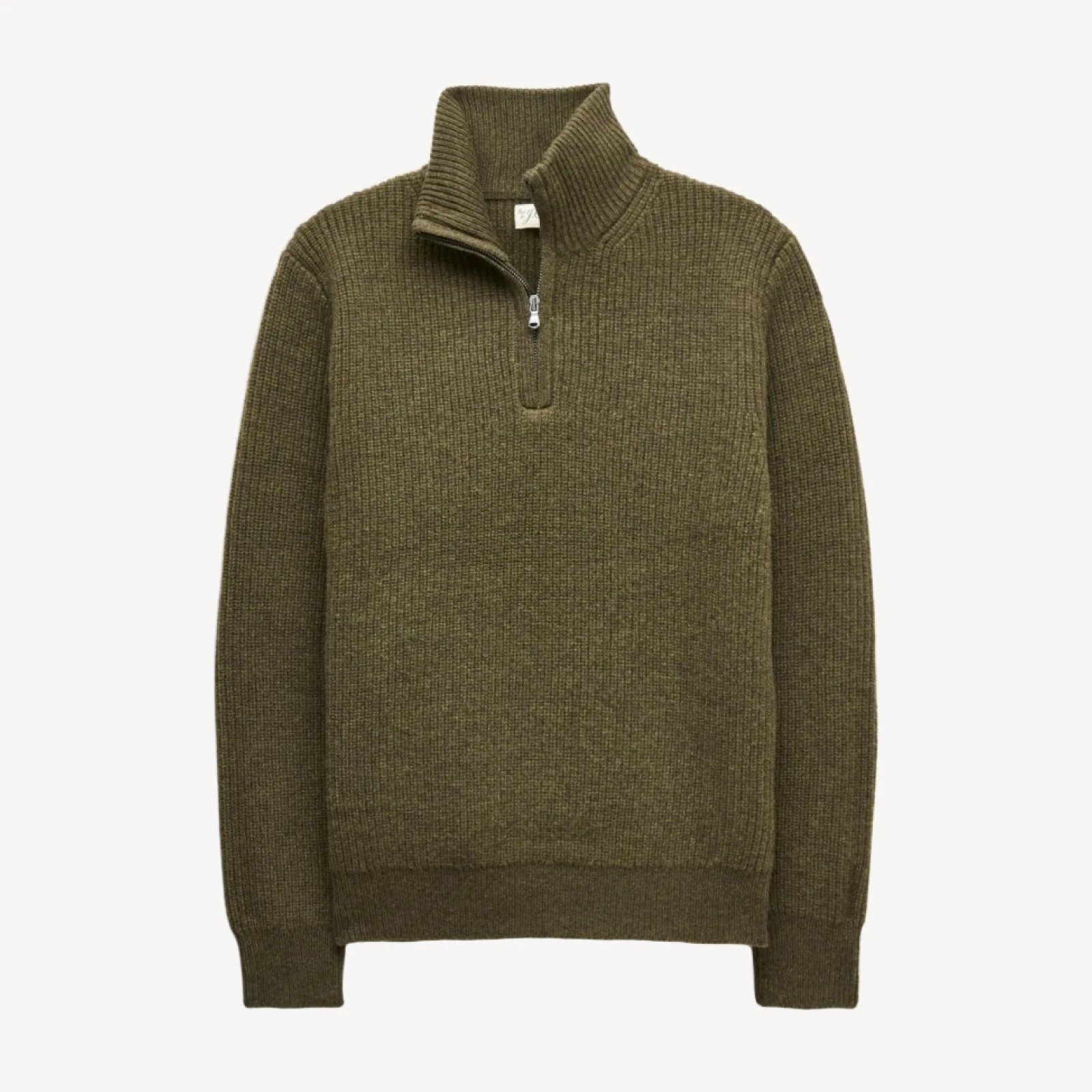 Quarter-zip sweater in ribbed wool
