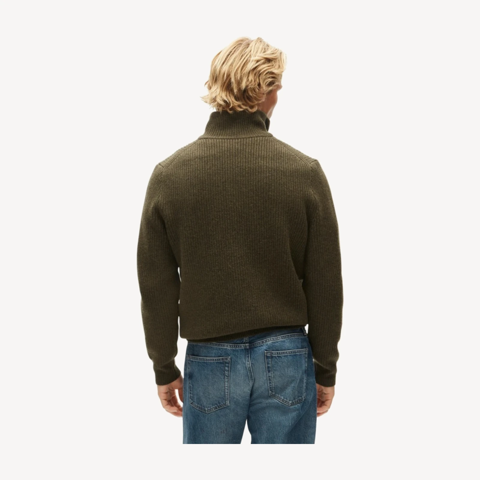Quarter-zip sweater in ribbed wool