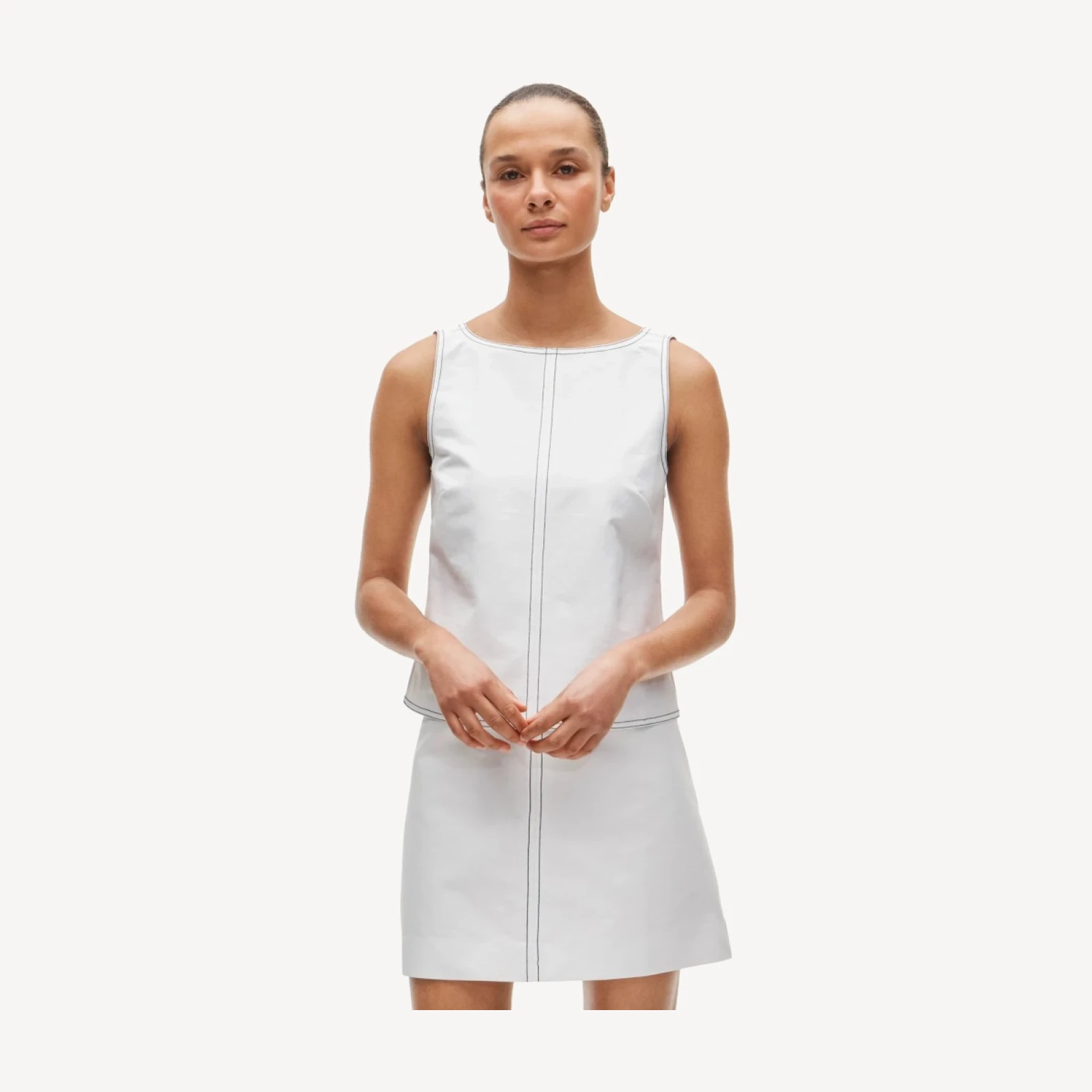 Contrast-stitch shell top in double cotton poplin