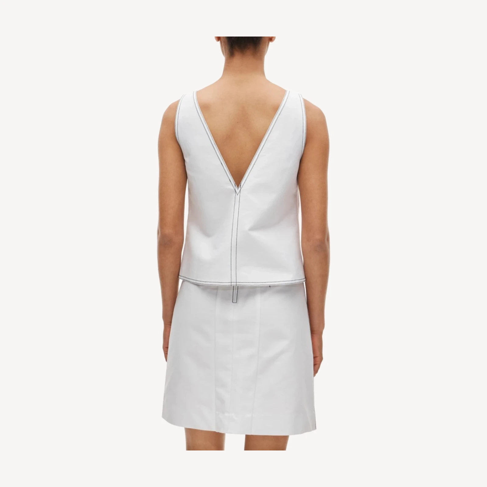 Contrast-stitch shell top in double cotton poplin