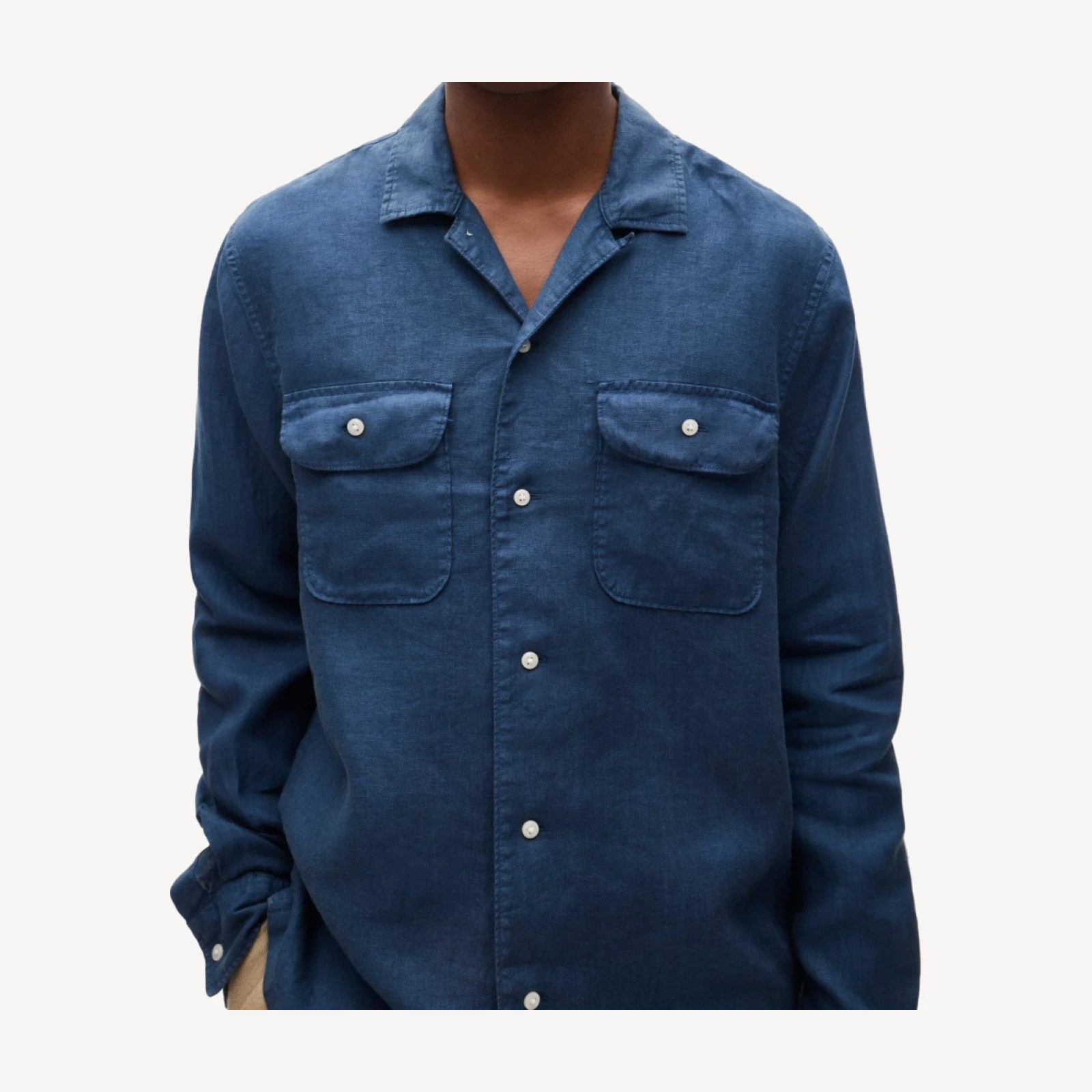 Camp-collar linen shirt