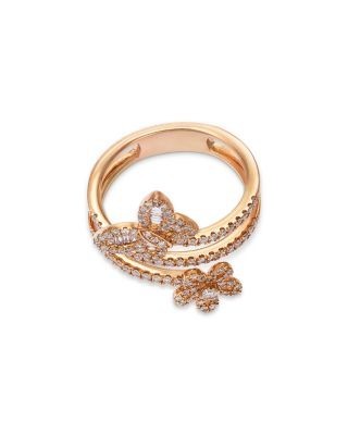 Bloomingdale's Fine Collection Diamond Butterfly & Flower Bypass Ring in 14K Rose Gold, 0.57 tcw