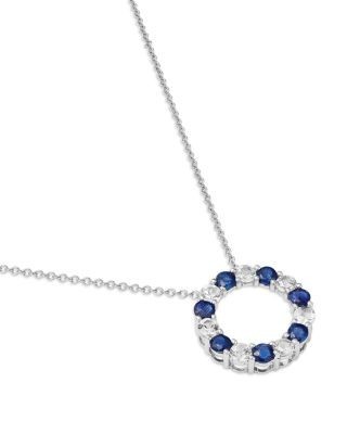 Bloomingdale's Fine Collection Blue Sapphire & White Sapphire Circle Pendant Necklace in 14K White Gold, 18