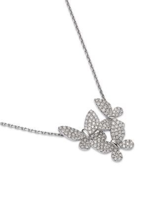 Bloomingdale's Fine Collection Diamond Butterfly Cluster Necklace in 14K White Gold, 0.75 tcw