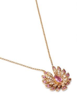 Bloomingdale's Fine Collection Pink Sapphire & Diamond Flying Bird Pendant Necklace in 14K Yellow Gold, 16-18