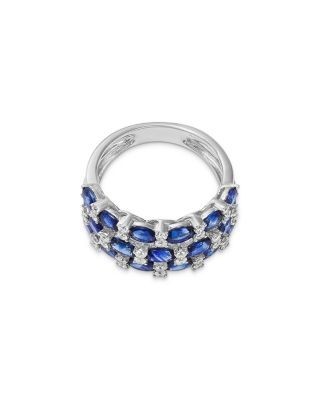 Bloomingdale's Fine Collection Blue Sapphire & Diamond Triple Row Ring in 14K White Gold