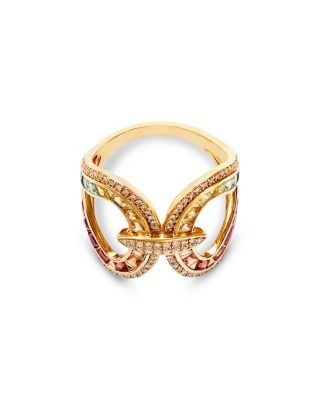 Bloomingdale's Fine Collection Rainbow Sapphire & Diamond Open Ring in 14K Yellow Gold