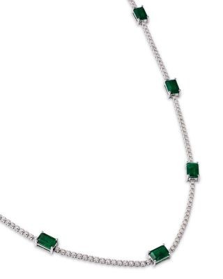 Bloomingdale's Fine Collection Emerald & Diamond Station Collar Necklace in 14K White Gold, 16-18