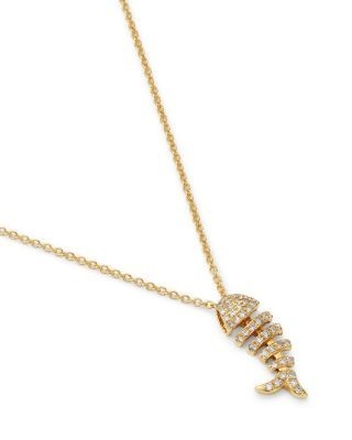 Bloomingdale's Fine Collection Diamond Fishbone Pendant Necklace in 14K Yellow Gold, 0.18 tcw