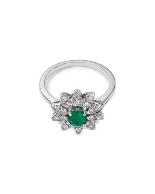 Bloomingdale's Fine Collection Emerald & Diamond Flower Ring in 14K White Gold