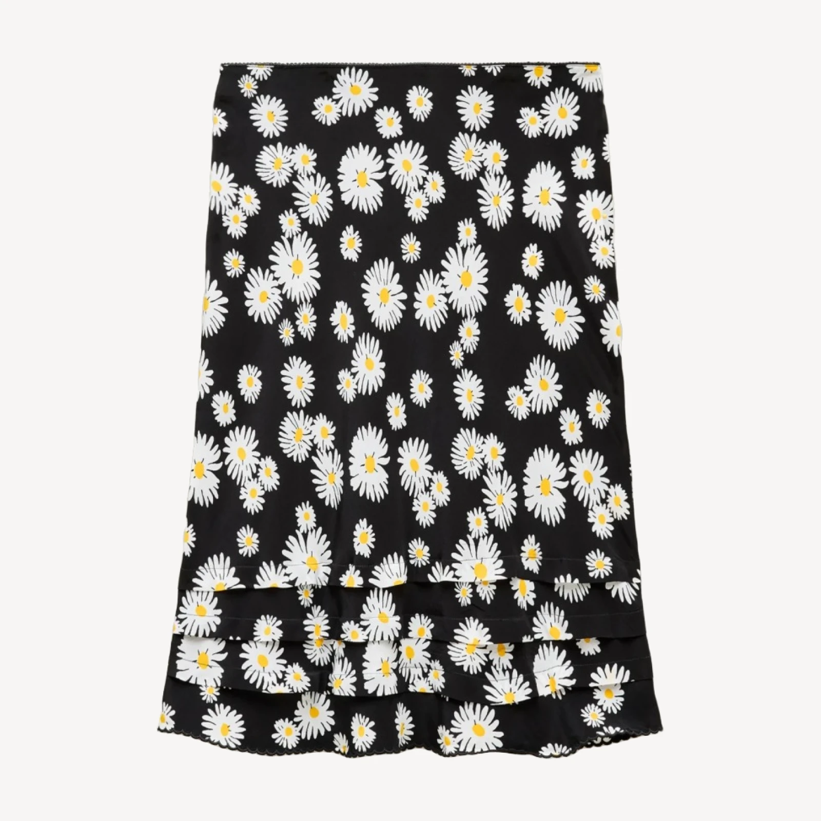 Ruffle-trim slip skirt in vintage daisy-print crepe de chine