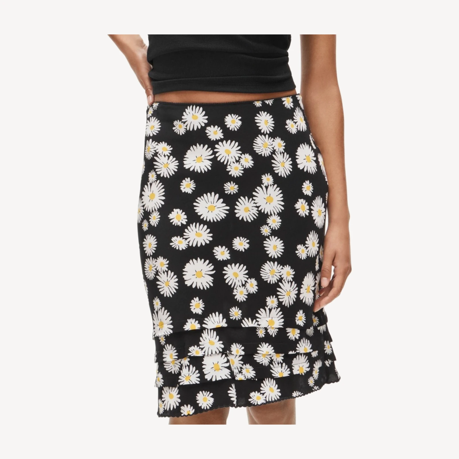 Ruffle-trim slip skirt in vintage daisy-print crepe de chine