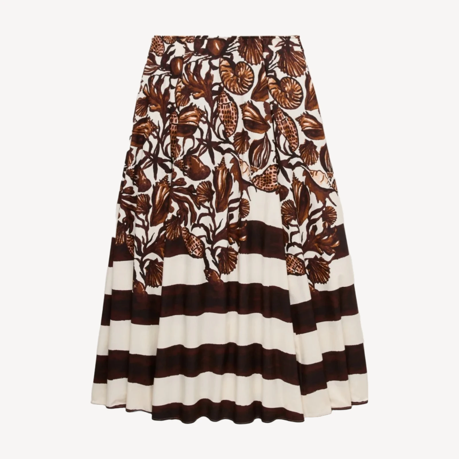 Side-pleat midi skirt in lobster & seashell print