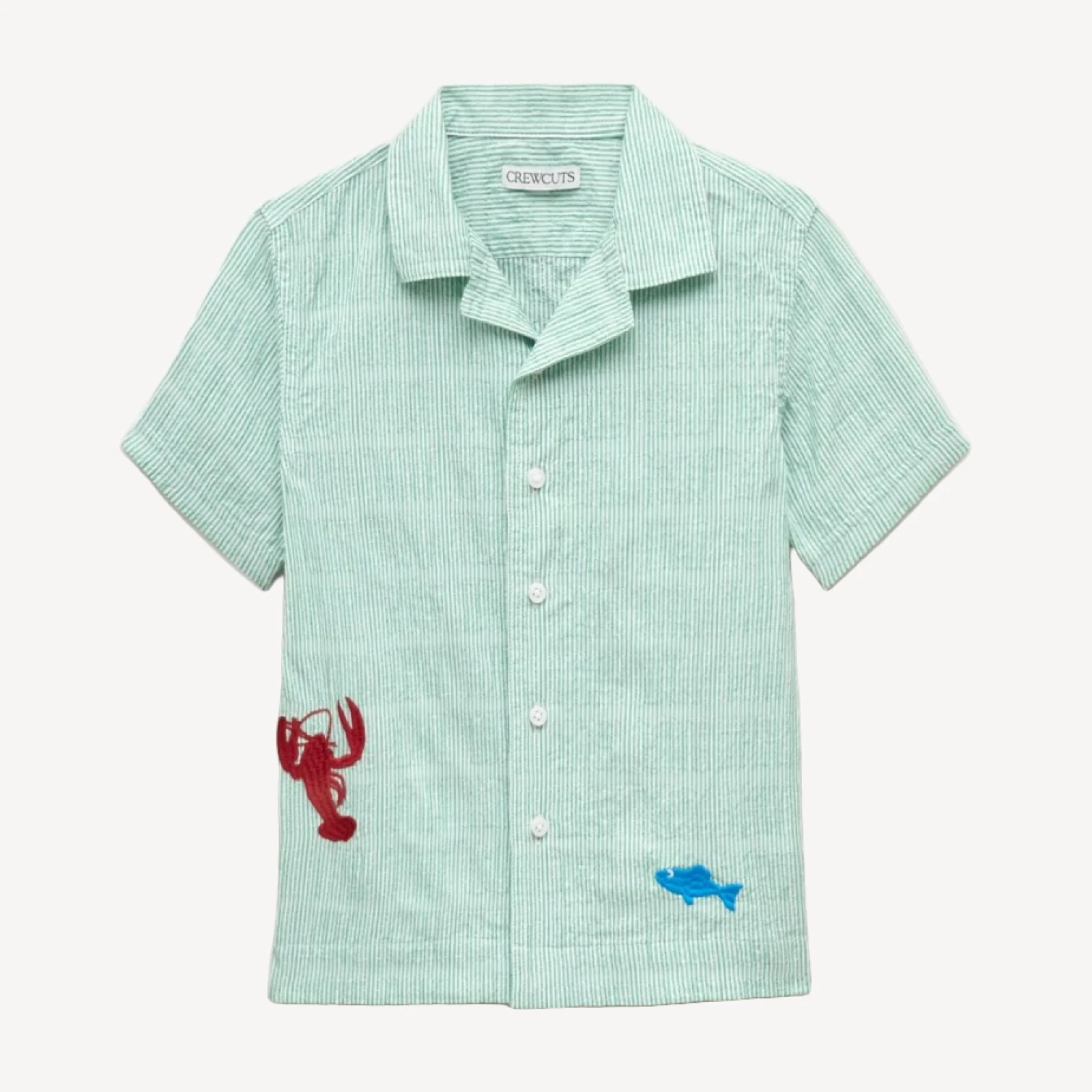 Kids' short-sleeve seersucker button-up shirt with embroidery
