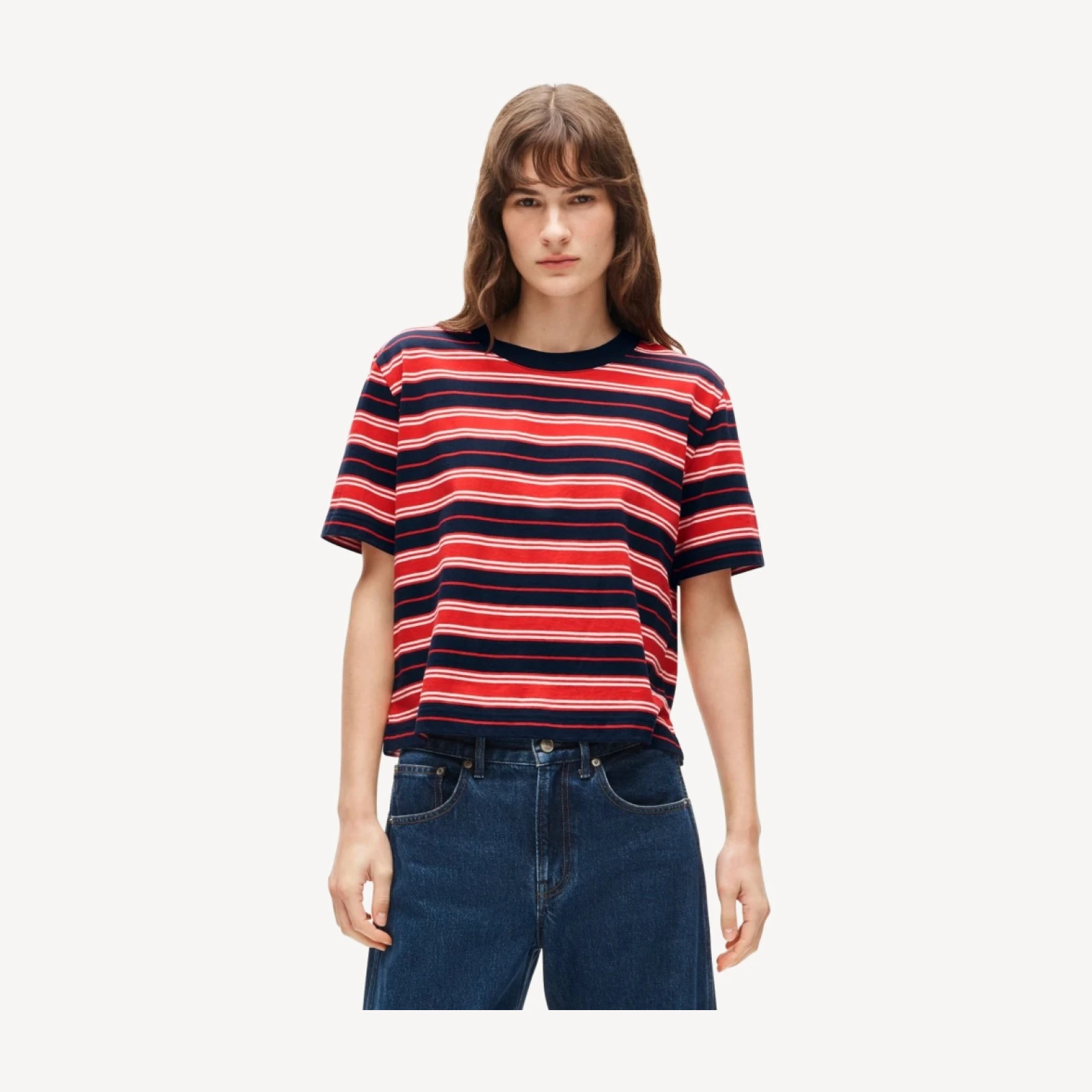 Boyfriend jersey relaxed cropped T-shirt in stripe