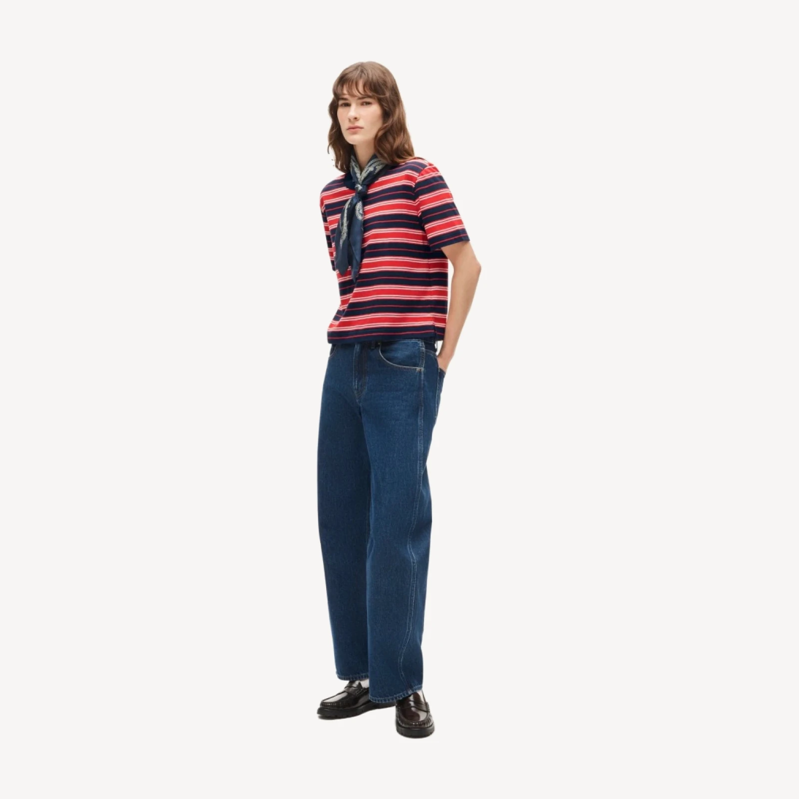 Boyfriend jersey relaxed cropped T-shirt in stripe