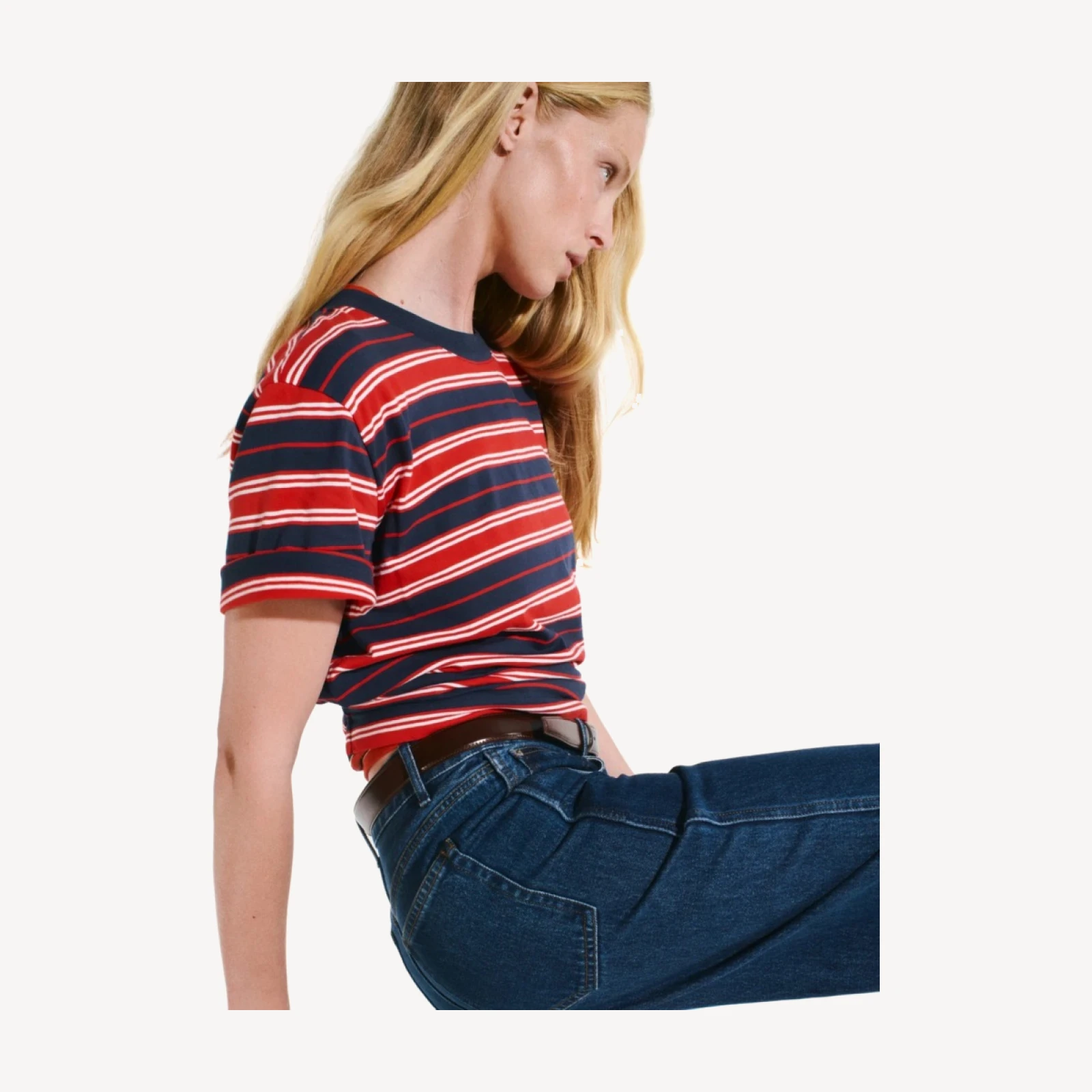 Boyfriend jersey relaxed cropped T-shirt in stripe