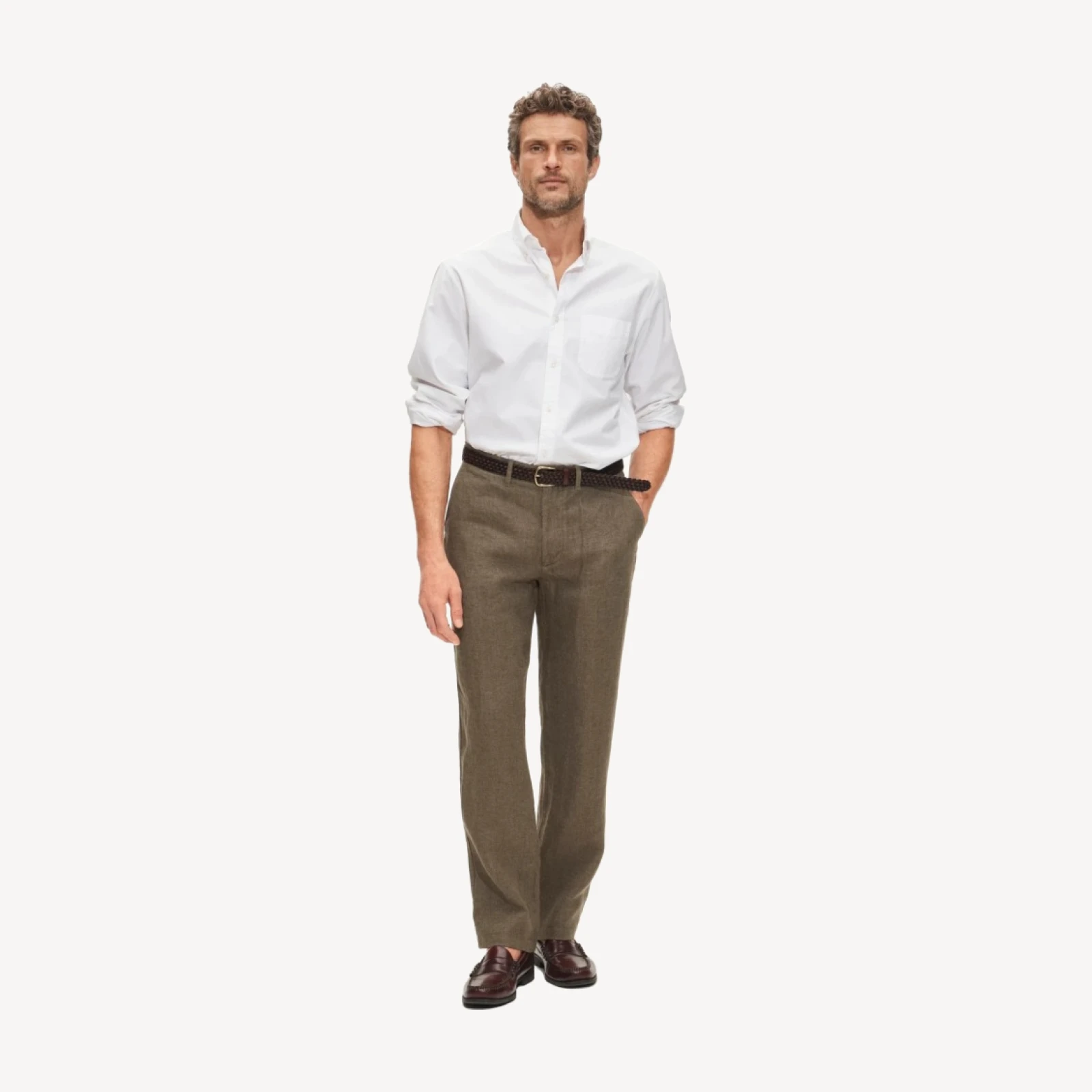 Classic-fit trouser in linen herringbone
