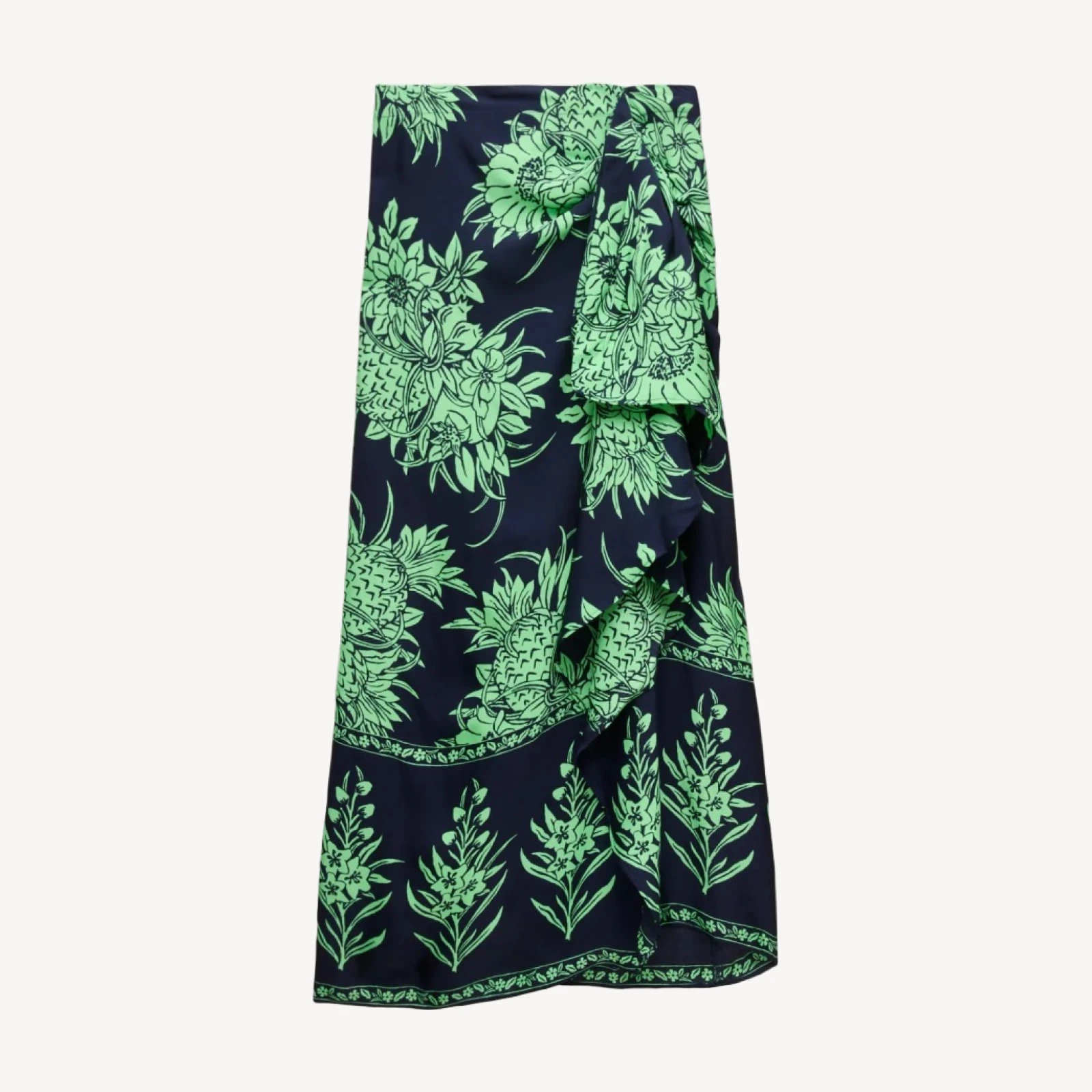 Faux-wrap skirt in pineapple garden-print viscose twill