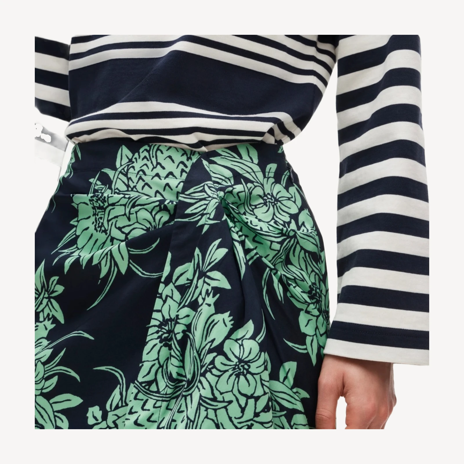 Faux-wrap skirt in pineapple garden-print viscose twill