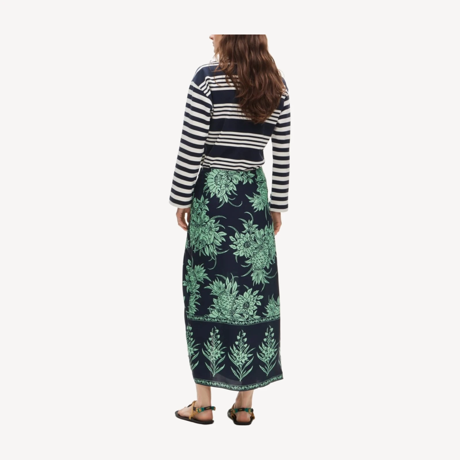 Faux-wrap skirt in pineapple garden-print viscose twill