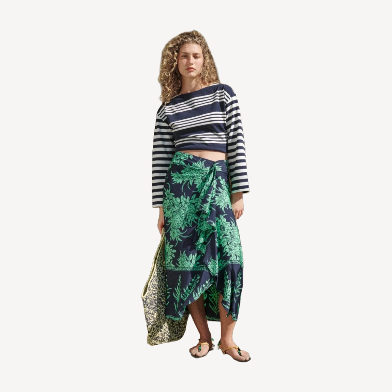 Faux-wrap skirt in pineapple garden-print viscose twill