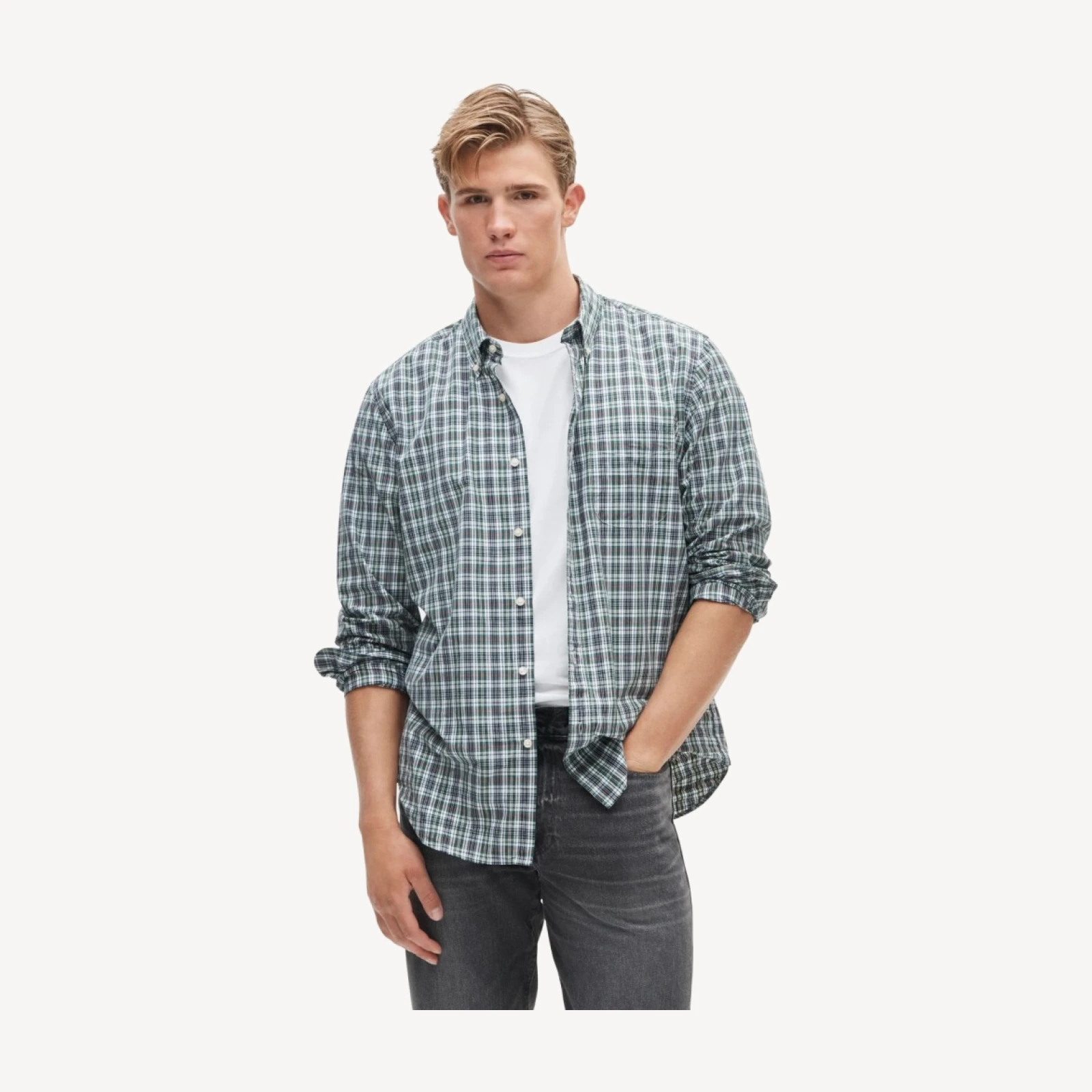 Poplin shirt with button-down collar
