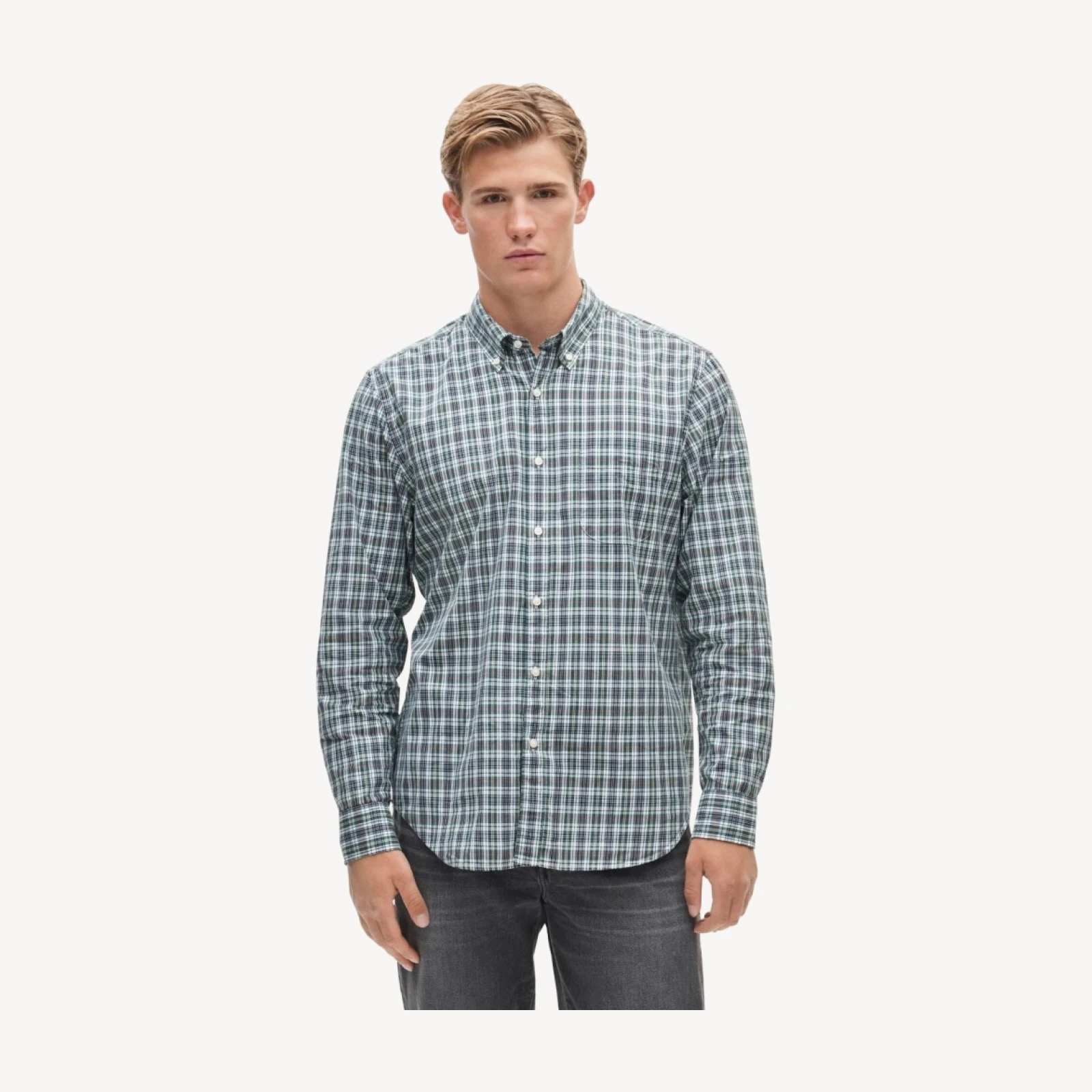 Poplin shirt with button-down collar