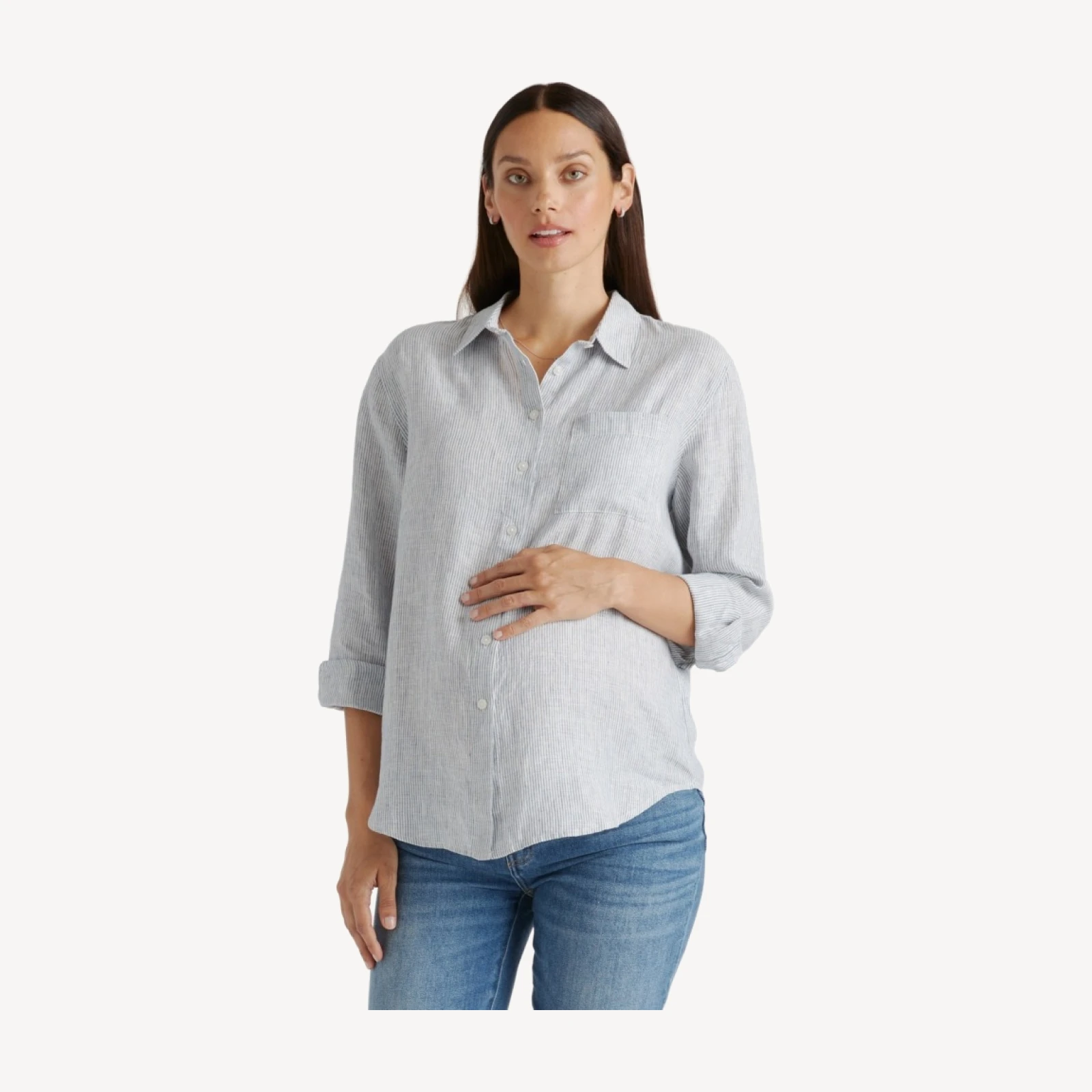 100% European Linen Maternity Long Sleeve Shirt