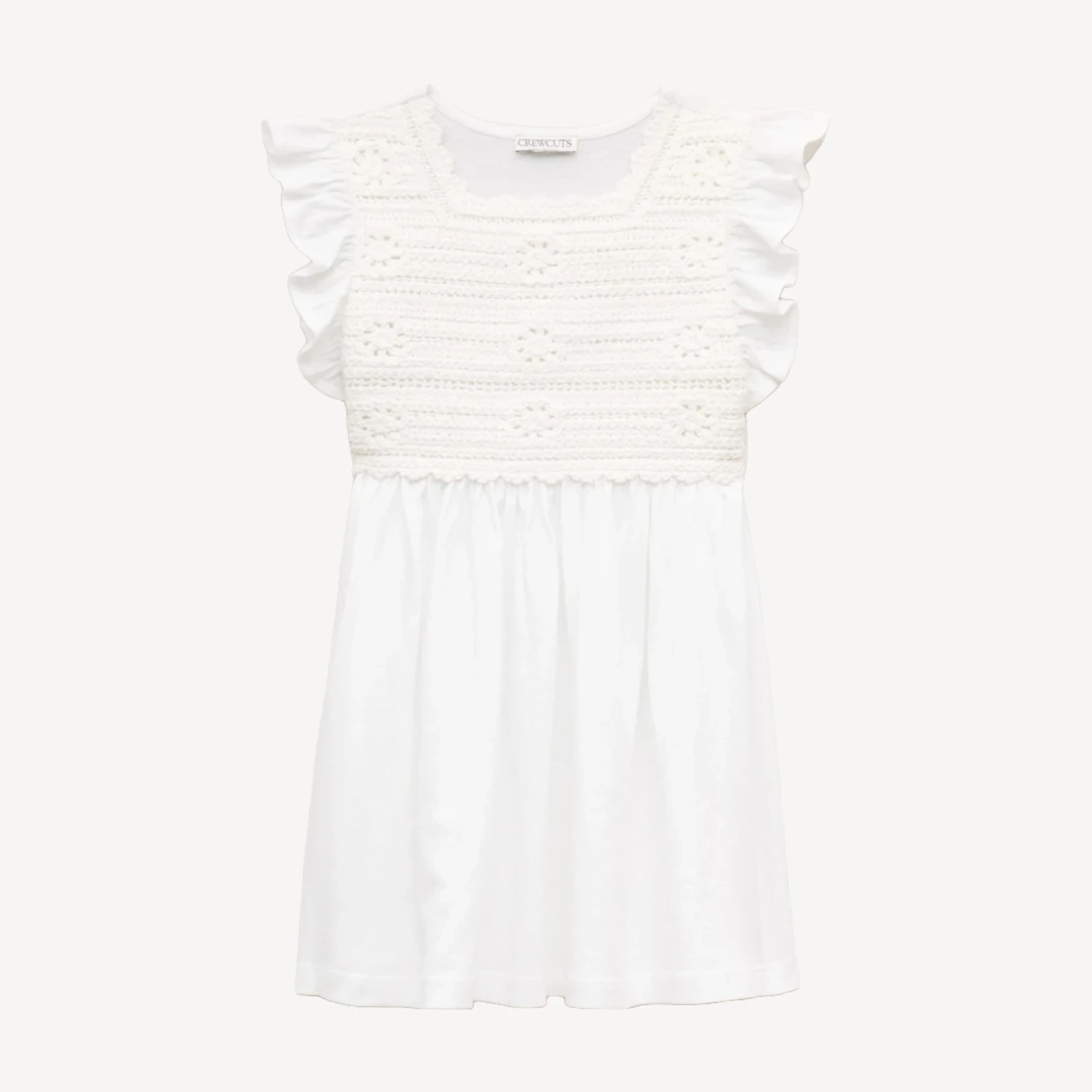 Girls' crochet ruffle-sleeve dress in jersey