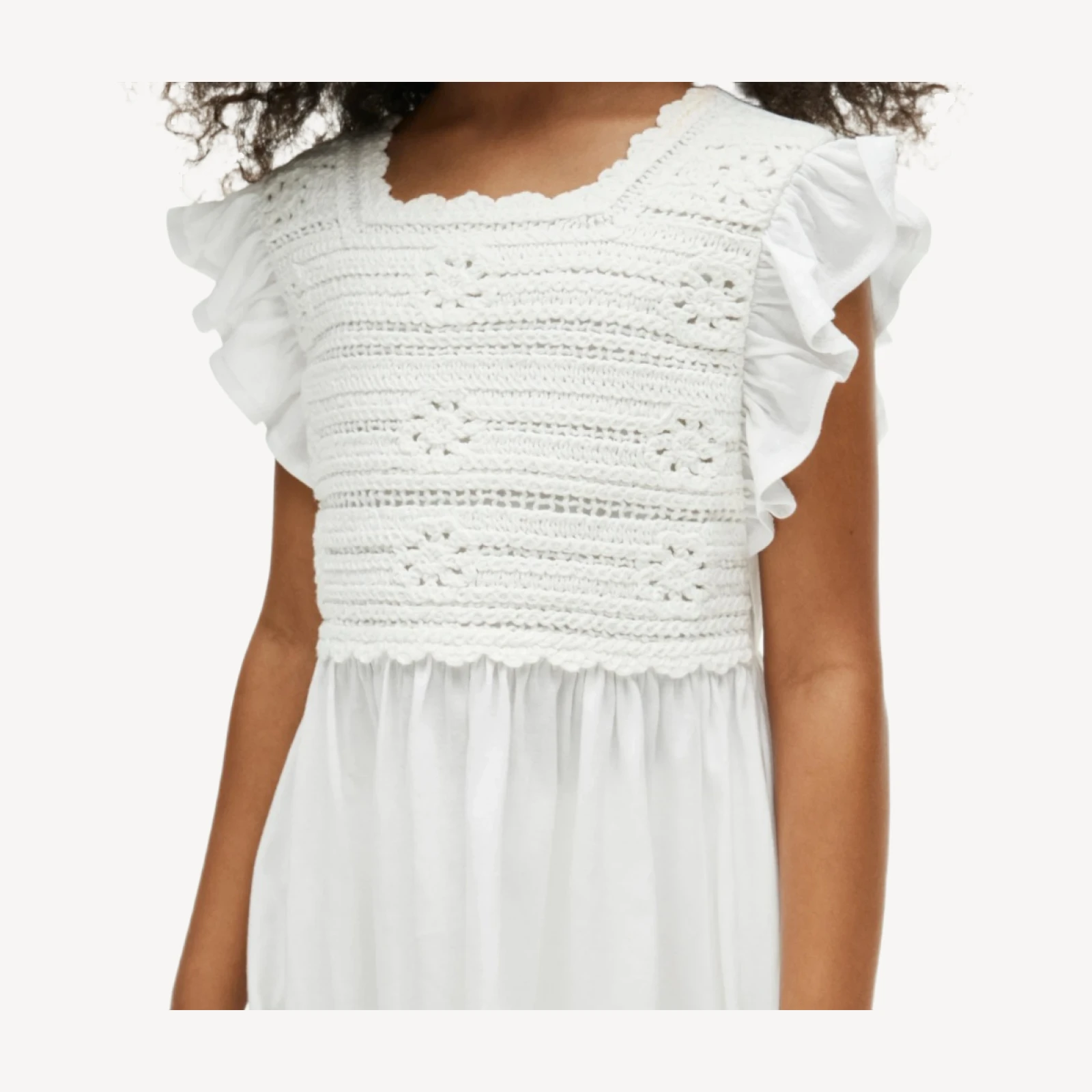 Girls' crochet ruffle-sleeve dress in jersey