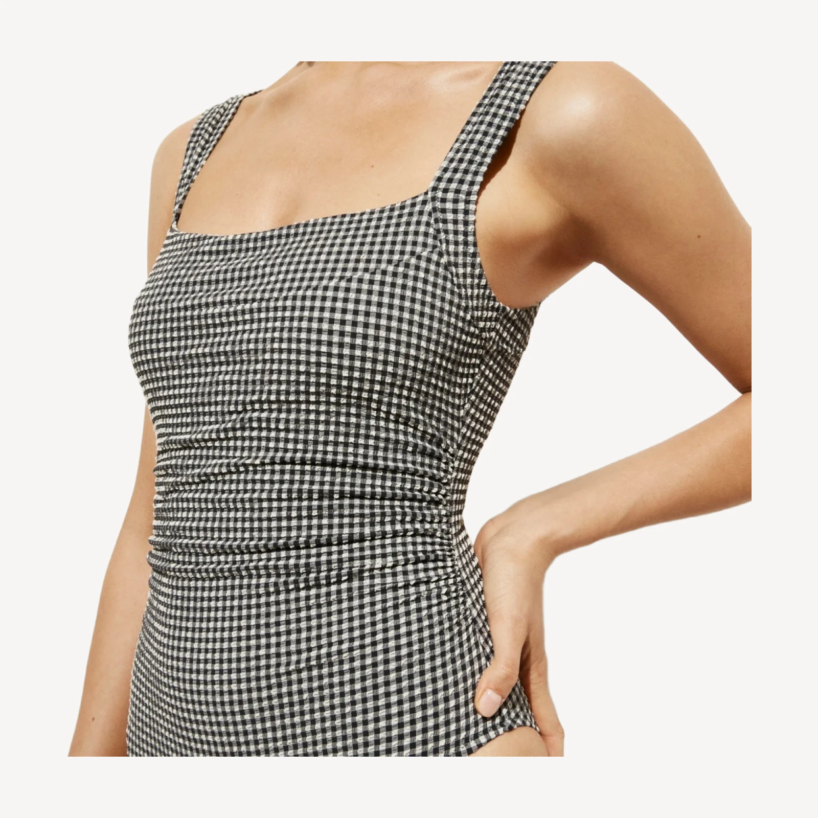 Nia ruched squareneck one-piece in gingham
